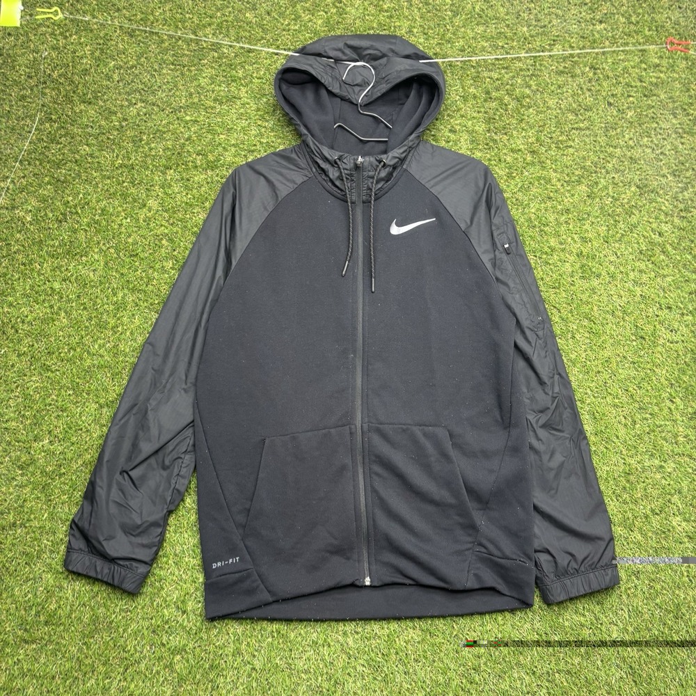 Nike Jacket Mens Small Black Dri-FIT Hooded Full Zip Windbreaker AH6244-010